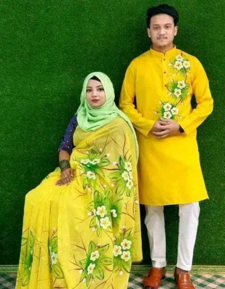 স্টাইলিশ ও ইউনিক ম্যাচিং কাপল সেট(শাড়ী+পাঞ্জাবি)-122