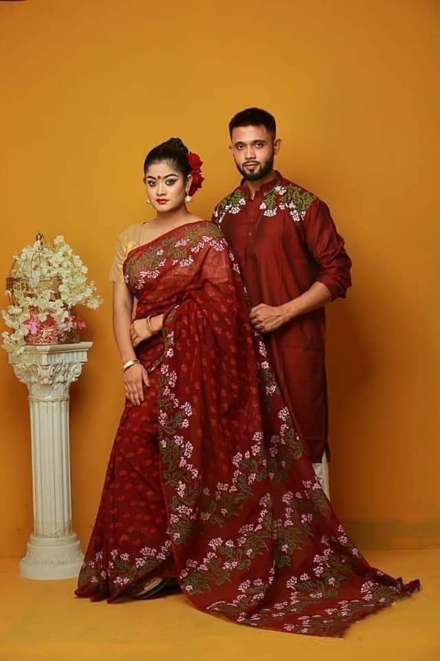 স্টাইলিশ ও ইউনিক ম্যাচিং কাপল সেট(শাড়ী+পাঞ্জাবি)-129