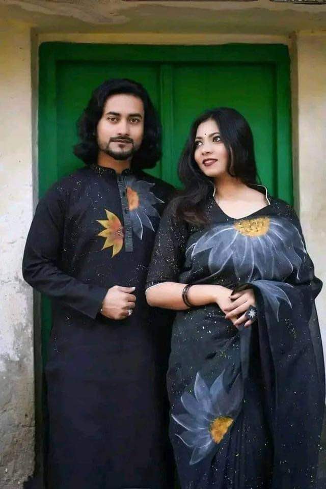 স্টাইলিশ ও ইউনিক ম্যাচিং কাপল সেট(শাড়ী+পাঞ্জাবি)-130