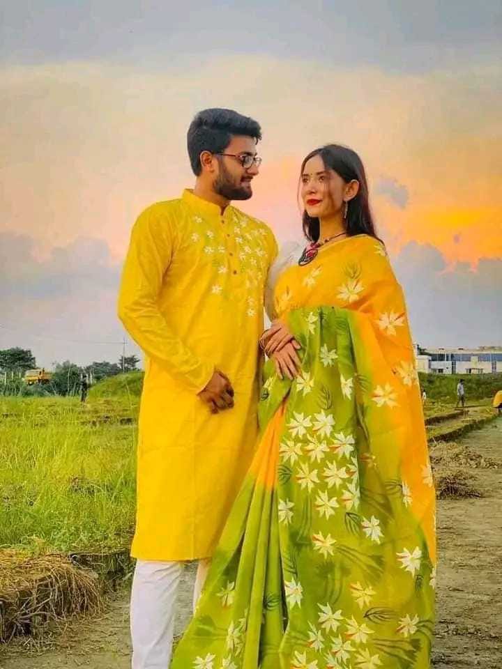 স্টাইলিশ ও ইউনিক ম্যাচিং কাপল সেট(শাড়ী+পাঞ্জাবি)-138