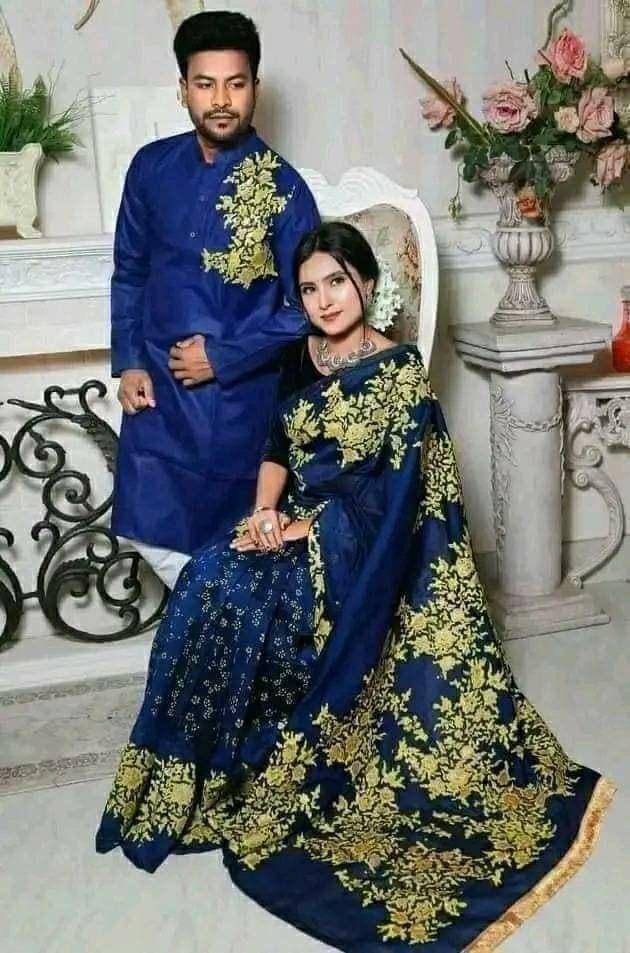স্টাইলিশ ও ইউনিক ম্যাচিং কাপল সেট(শাড়ী+পাঞ্জাবি)-143