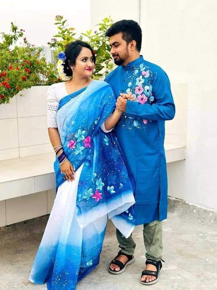 স্টাইলিশ ও ইউনিক ম্যাচিং কাপল সেট(শাড়ী+পাঞ্জাবি)-146
