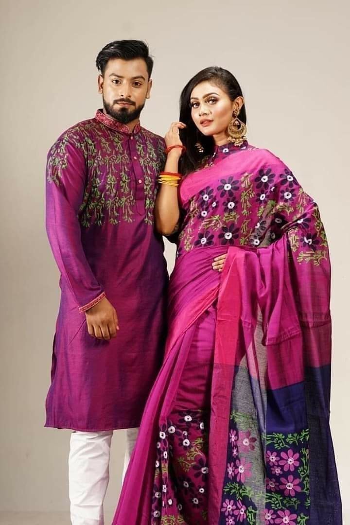 স্টাইলিশ ও ইউনিক ম্যাচিং কাপল সেট(শাড়ী+পাঞ্জাবি)-147
