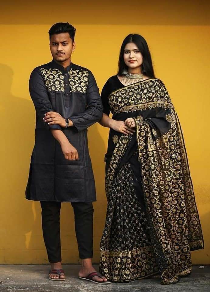 স্টাইলিশ ও ইউনিক ম্যাচিং কাপল সেট(শাড়ী+পাঞ্জাবি)-149