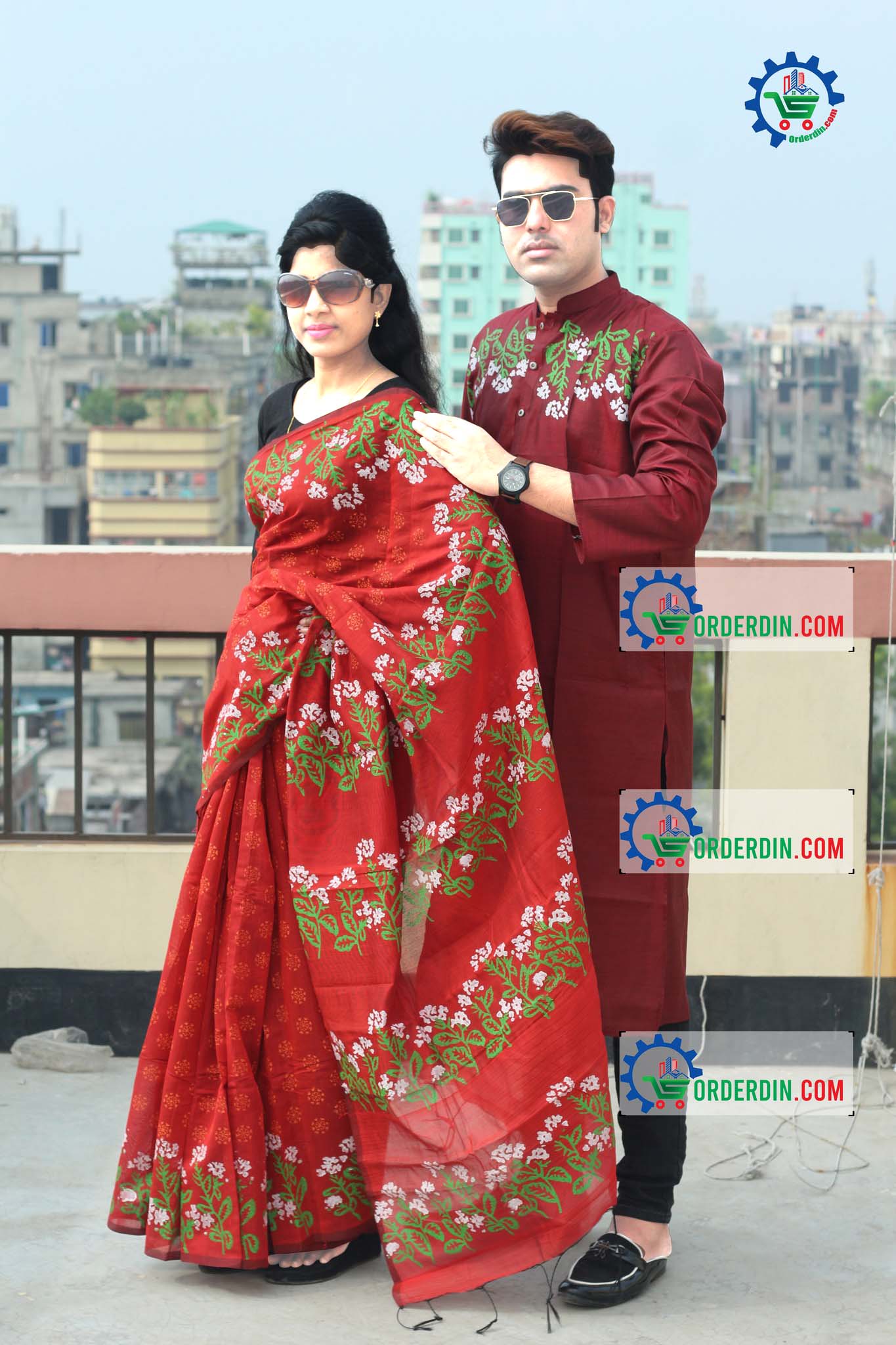 স্টাইলিশ ও ইউনিক ম্যাচিং কাপল সেট(শাড়ী+পাঞ্জাবি)-155