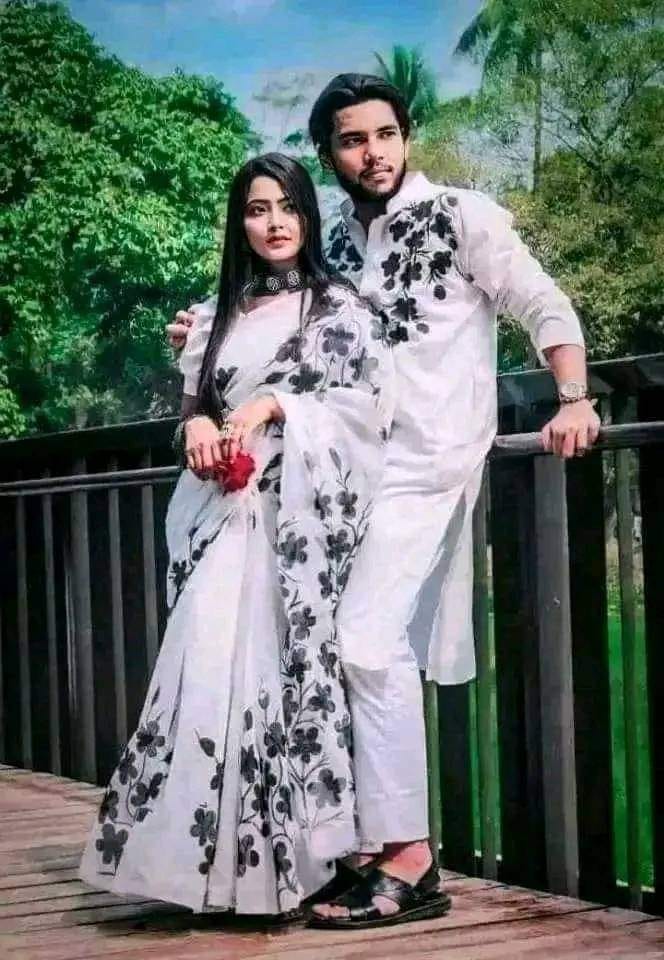 স্টাইলিশ ও ইউনিক ম্যাচিং কাপল সেট(শাড়ী+পাঞ্জাবি)-156