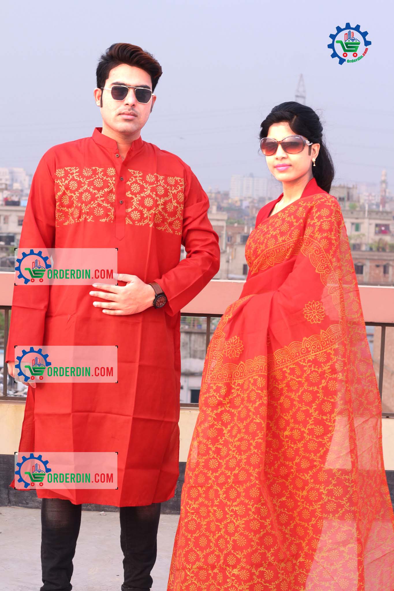 স্টাইলিশ ও ইউনিক ম্যাচিং কাপল সেট(শাড়ী+পাঞ্জাবি)-157