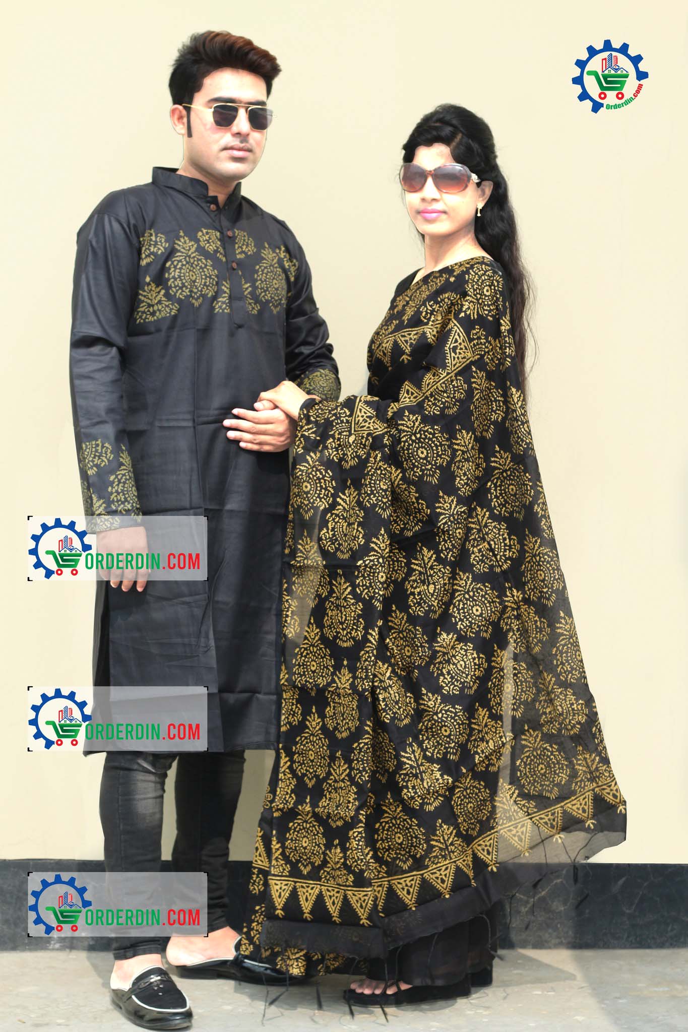 স্টাইলিশ ও ইউনিক ম্যাচিং কাপল সেট(শাড়ী+পাঞ্জাবি)-159