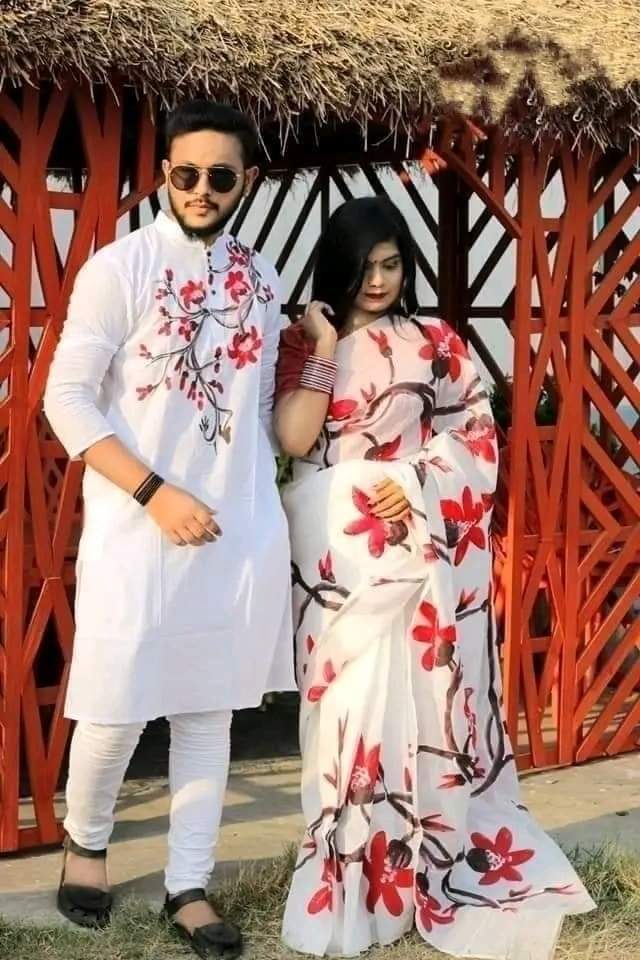 স্টাইলিশ ও ইউনিক ম্যাচিং কাপল সেট(শাড়ী+পাঞ্জাবি)-160
