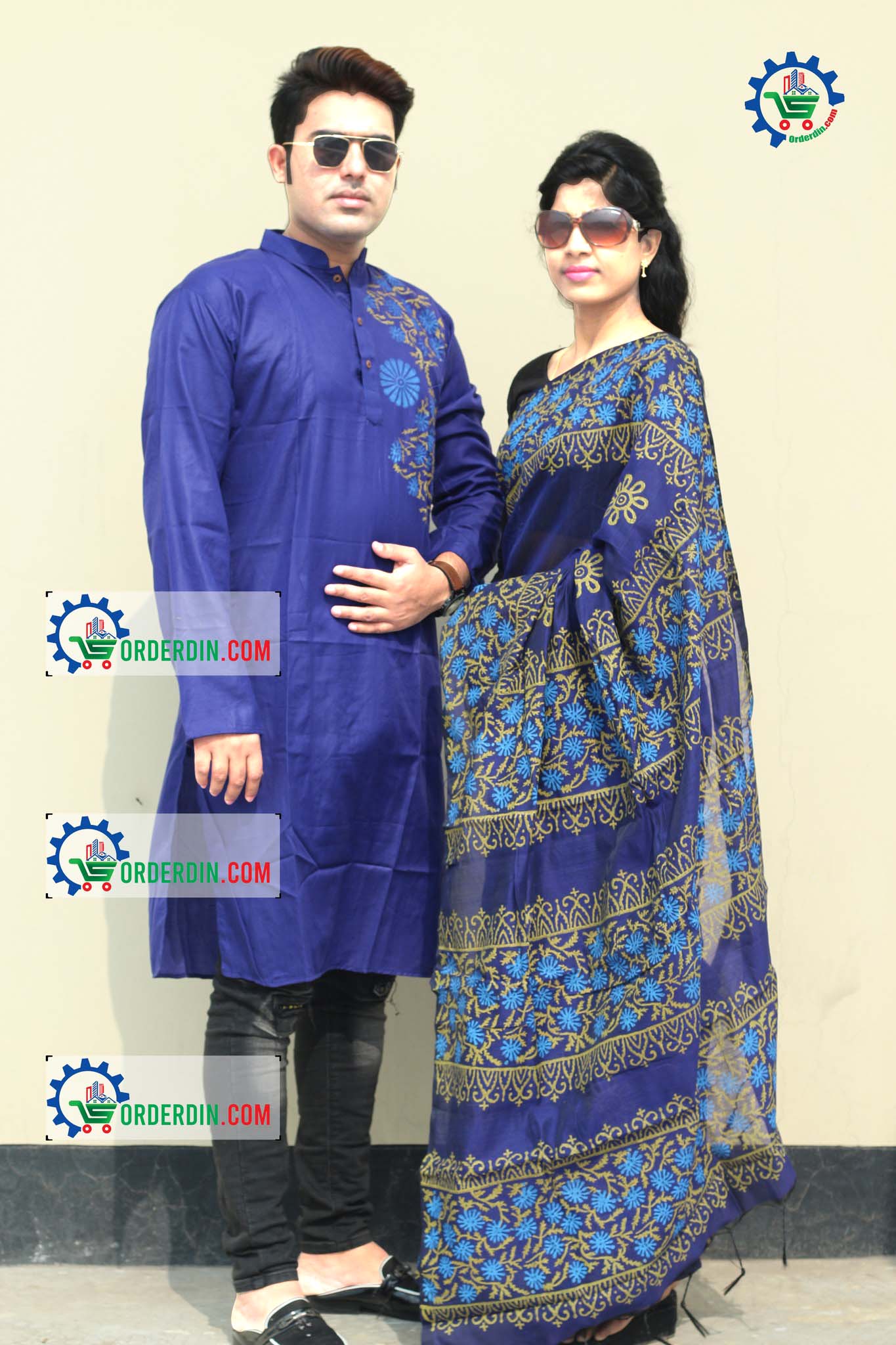 স্টাইলিশ ও ইউনিক ম্যাচিং কাপল সেট(শাড়ী+পাঞ্জাবি)-161