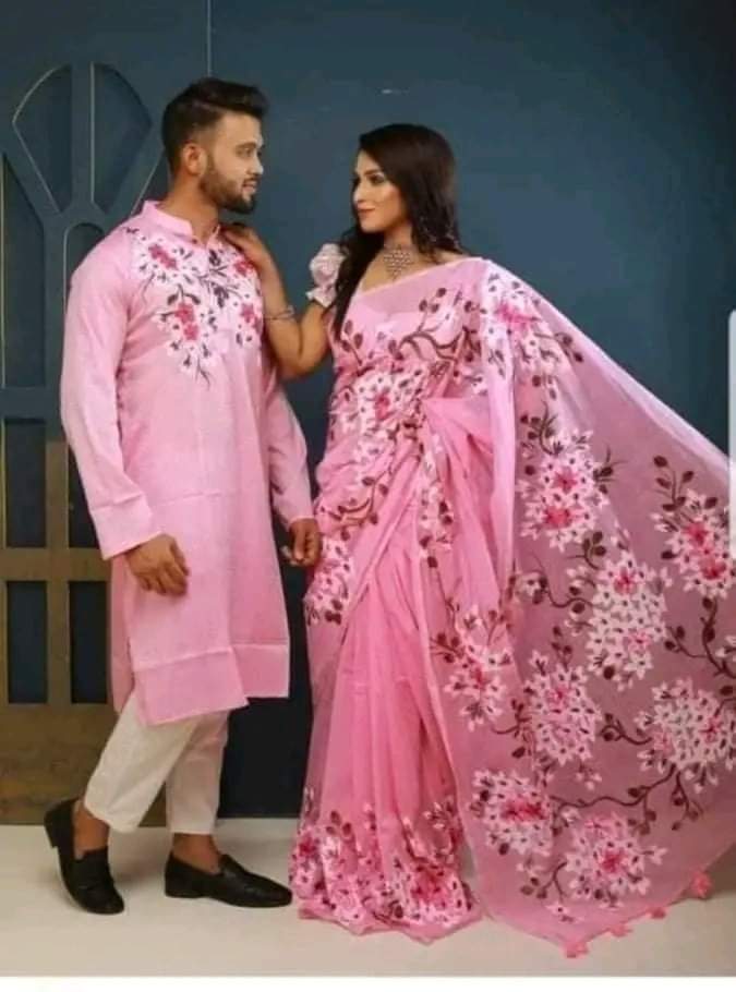 স্টাইলিশ ও ইউনিক ম্যাচিং কাপল সেট(শাড়ী+পাঞ্জাবি)-164