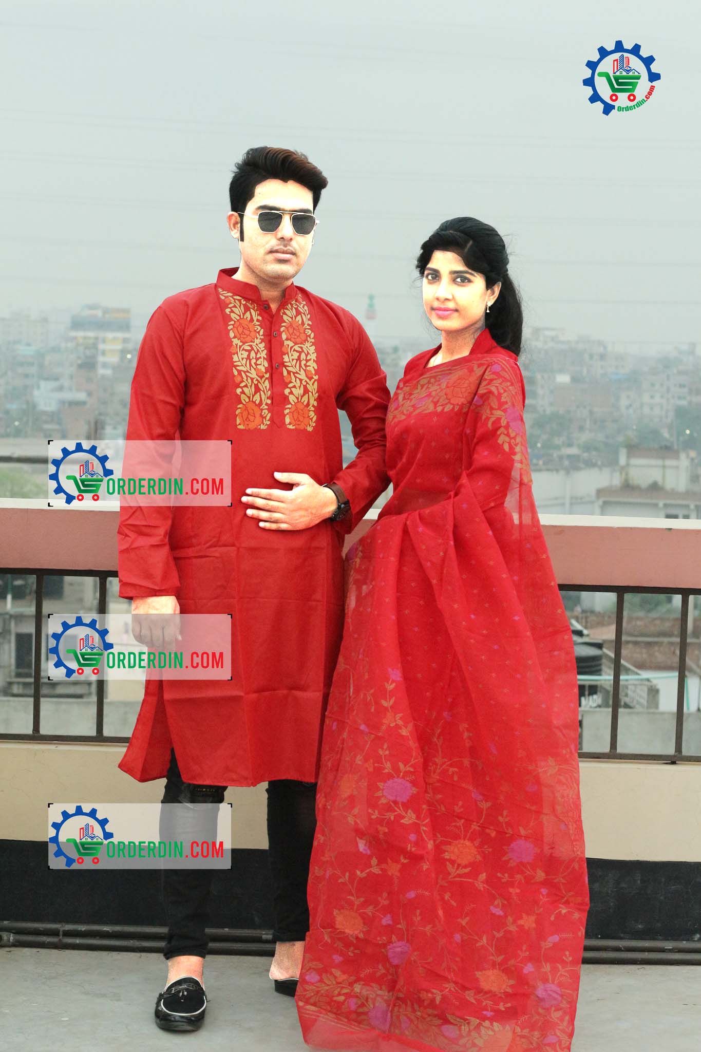 স্টাইলিশ ও ইউনিক ম্যাচিং কাপল সেট(শাড়ী+পাঞ্জাবি)-169