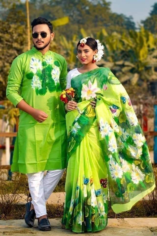 স্টাইলিশ ও ইউনিক ম্যাচিং কাপল সেট(শাড়ী+পাঞ্জাবি)-170