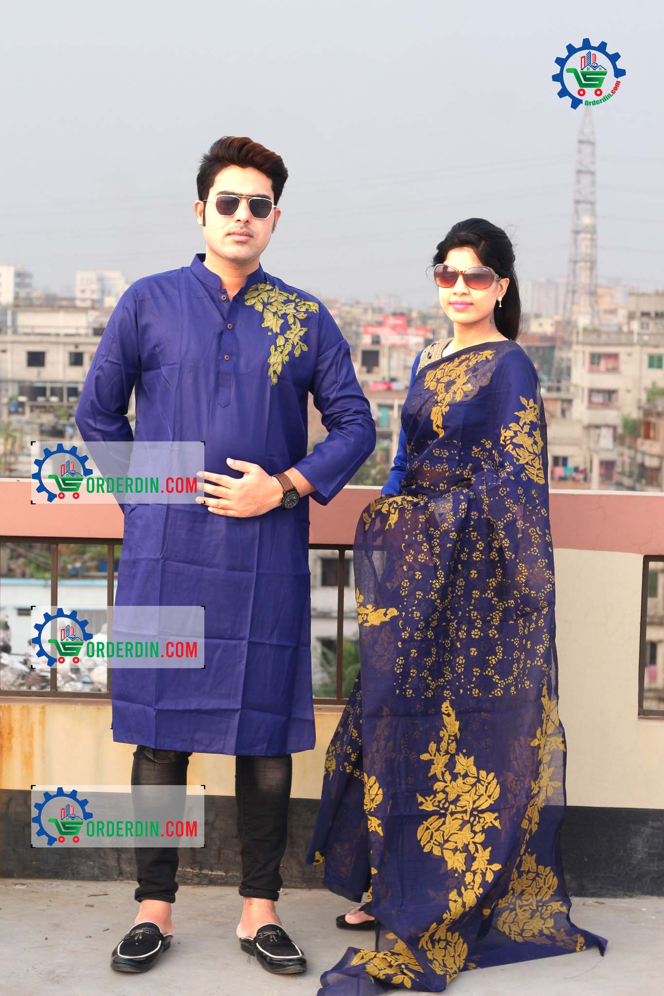 স্টাইলিশ ও ইউনিক ম্যাচিং কাপল সেট(শাড়ী+পাঞ্জাবি)-171