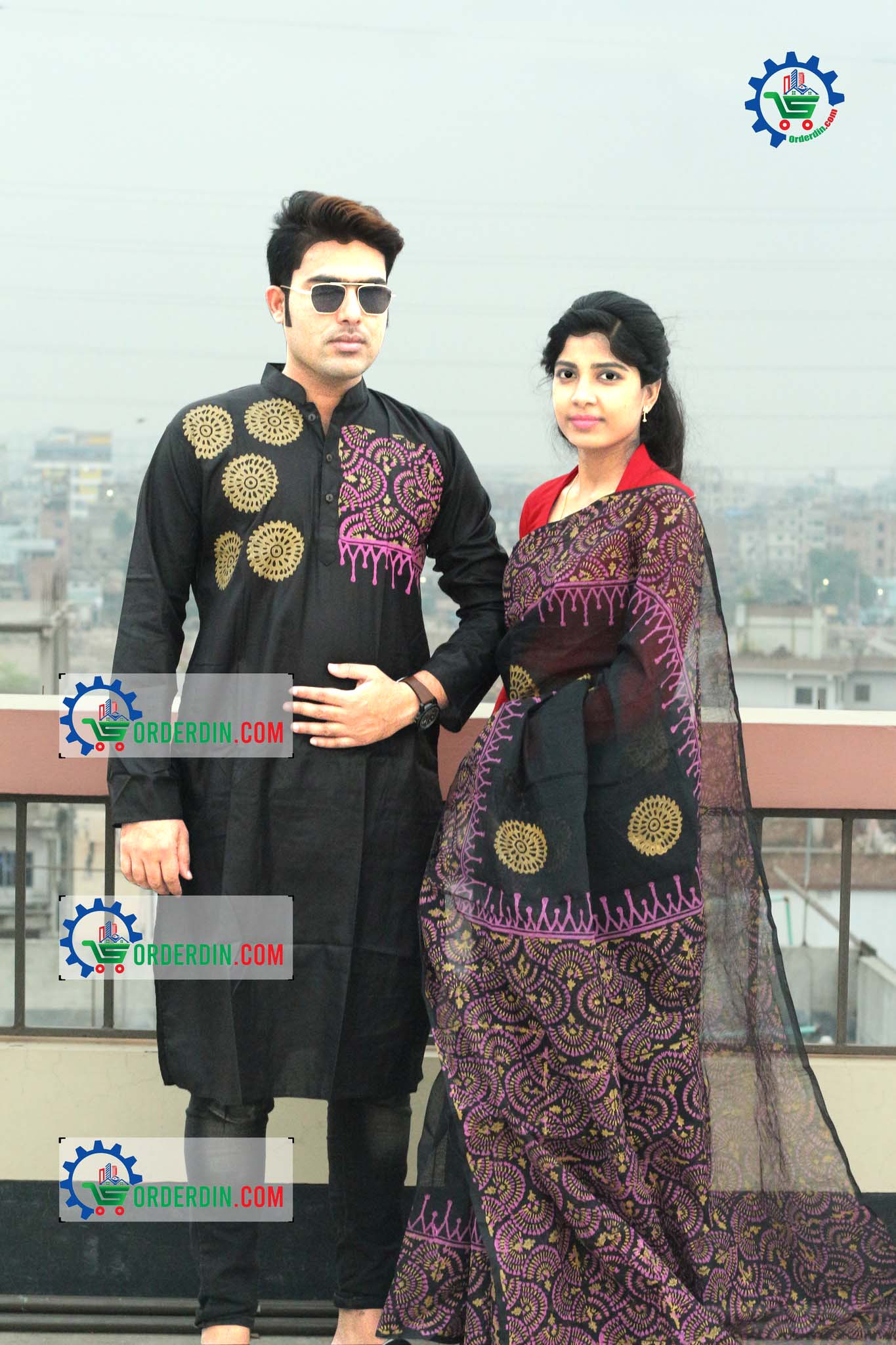 স্টাইলিশ ও ইউনিক ম্যাচিং কাপল সেট(শাড়ী+পাঞ্জাবি)-175