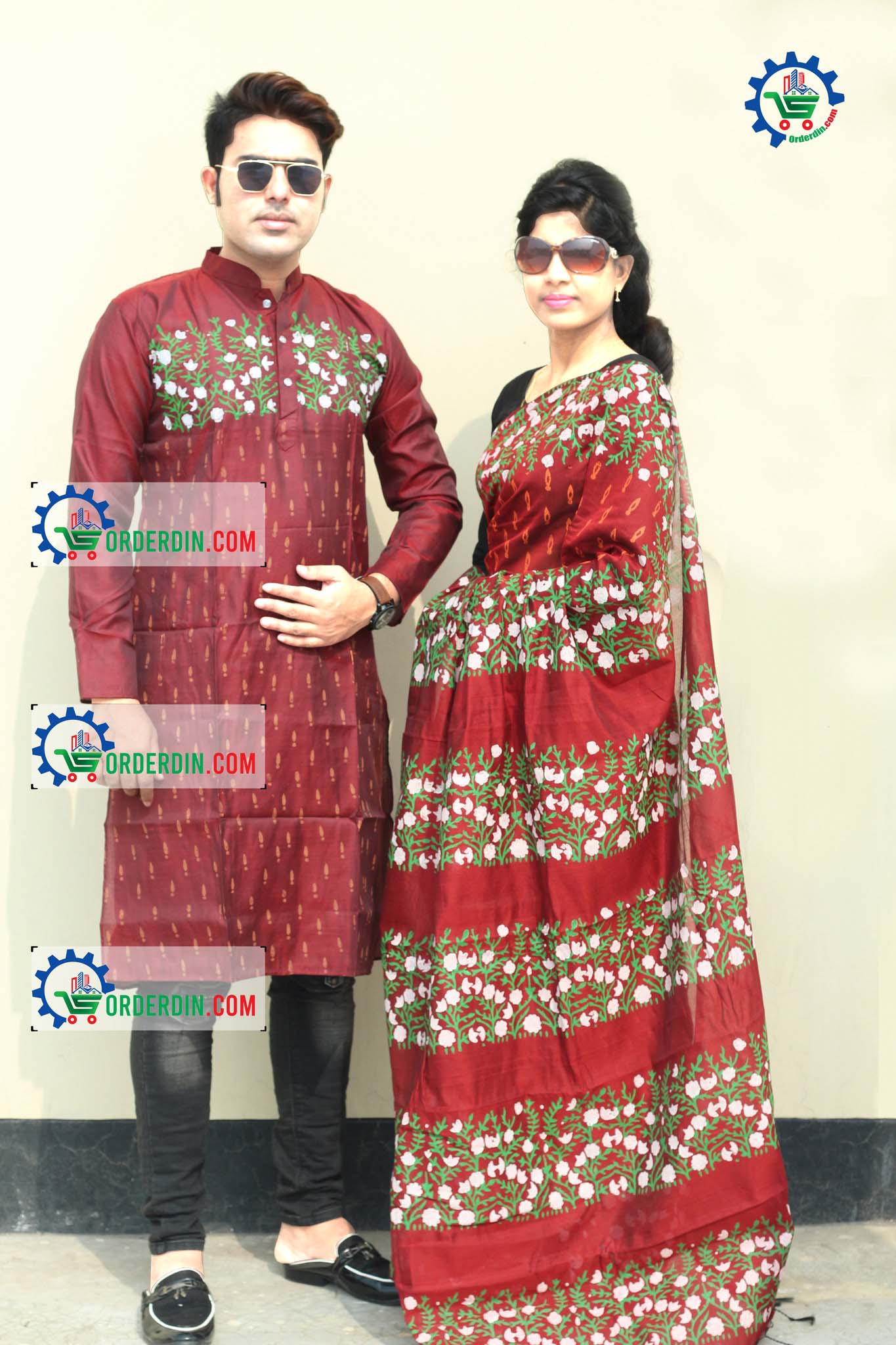স্টাইলিশ ও ইউনিক ম্যাচিং কাপল সেট(শাড়ী+পাঞ্জাবি)-179